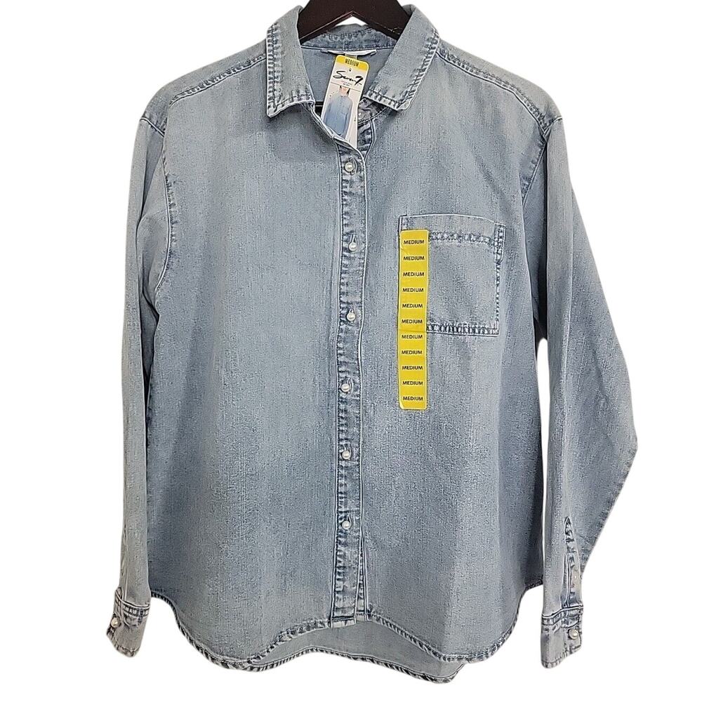 Seven Denim Pearl Button Shirt Womens Medium M Blue Western Rodeo NWT MSRP 79